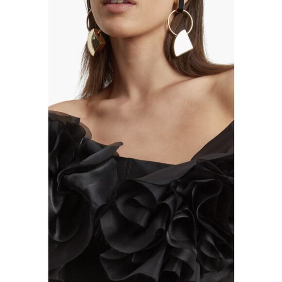 Bardot Black Fleurette Flower Appliques Strapless Mini Dress Fit & Flare Size 8 - Picture 2 of 11